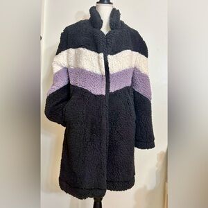 Love Tree Black and Purple Sherpa Color Block Teddy Bear Coat SZ M
